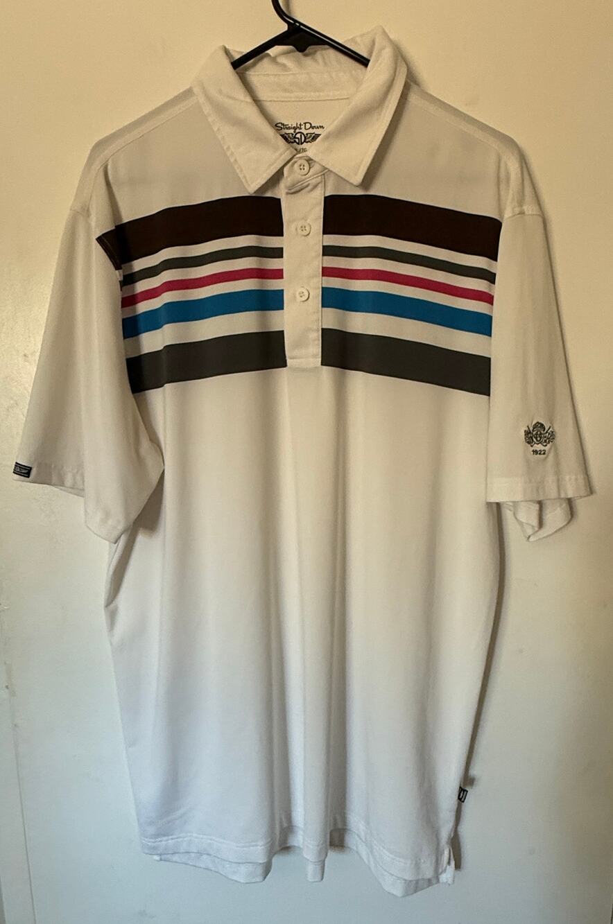 Men’s Straight Down Performance Golf Polo White Multi-Stripe XL